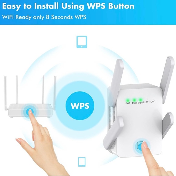 WiFi Extender Signal Booster w/ Ethernet Port & Access Point 1-Tap Setup 2.4GHz - Picture 5 of 10